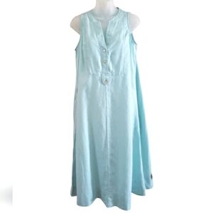 J.jill Love Linen 100% Linen Sleeveless Midi Shift Dress Light Pastel Blue VNeck